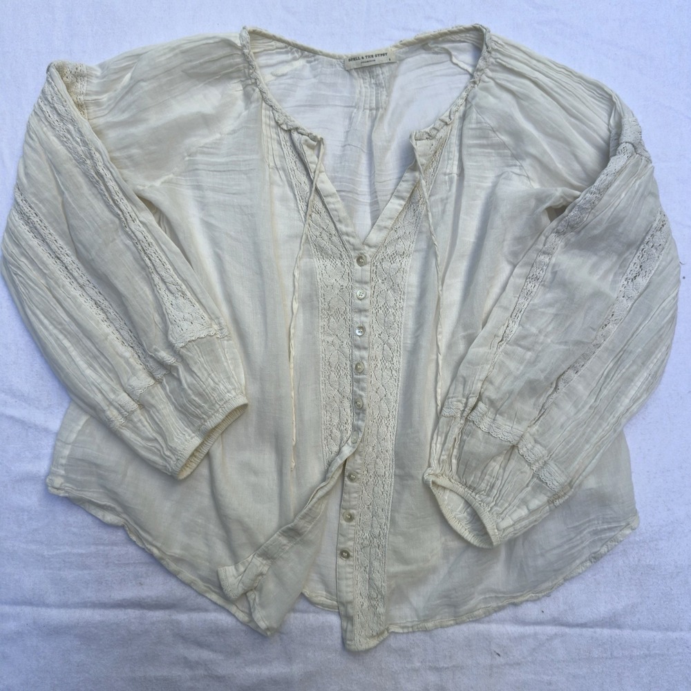 Spell & The Gypsy Magnolia Peasant Blouse Small (runs Lg) Cream Cottage Romantic